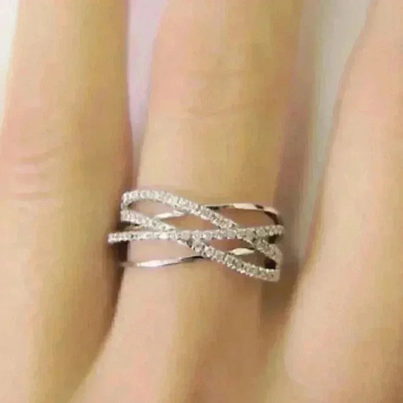New Gorgeous White Gold Over Sterling Silver Diamond Infinity Band - Picture 1 of 3